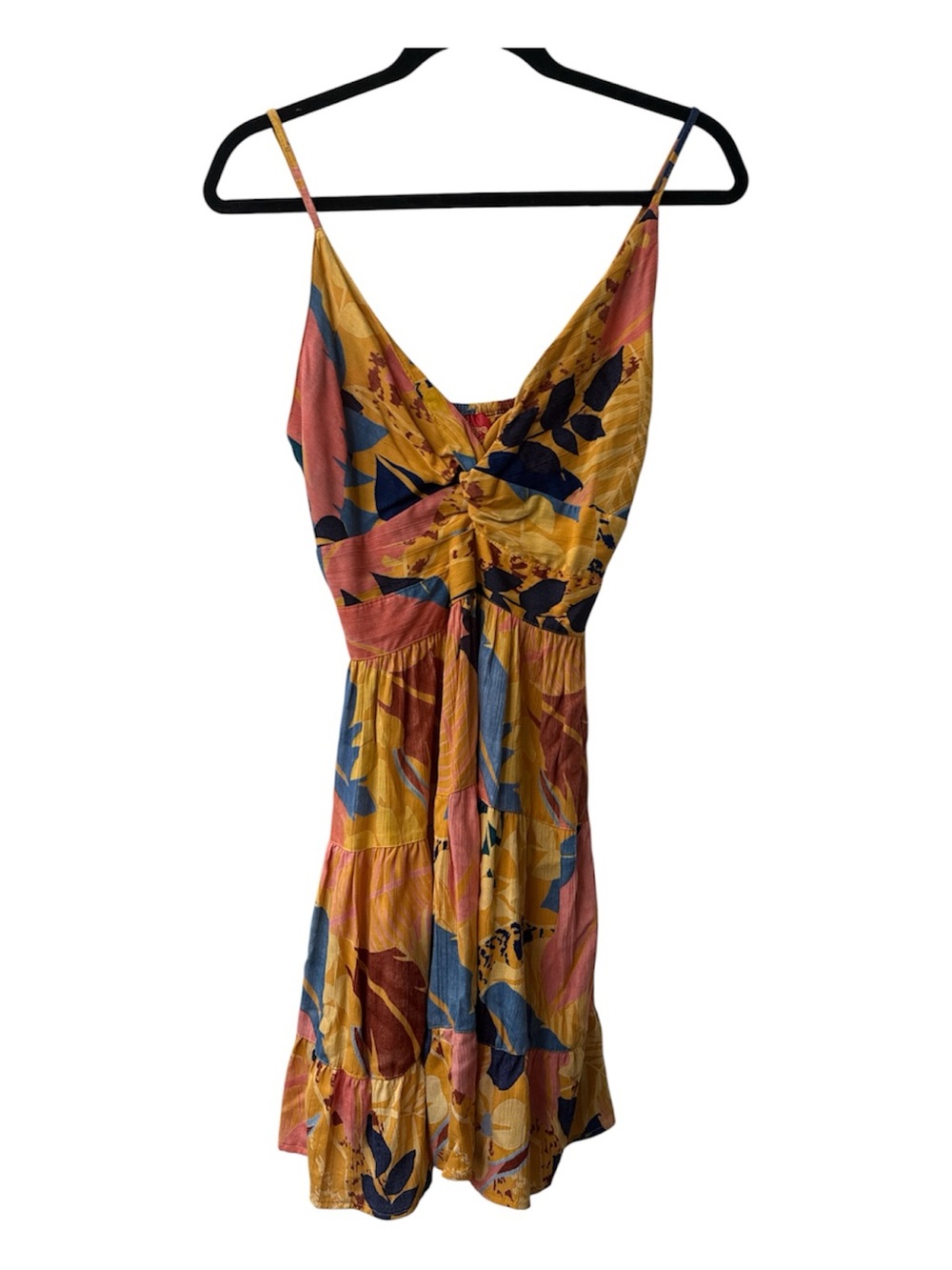 Angie Mustard Floral Sundress with Pink & Blue Accents
